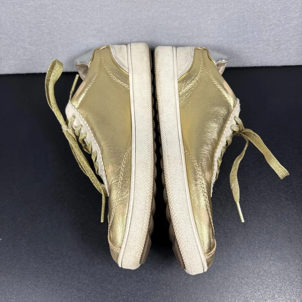 COACH C113 Gold Metallic Leather Sneakers Womens Size 8.5 B Lace Up 1941 Luxe